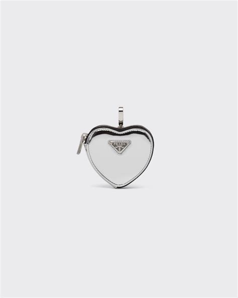 heart shaped prada|Silver Brushed leather heart mini.